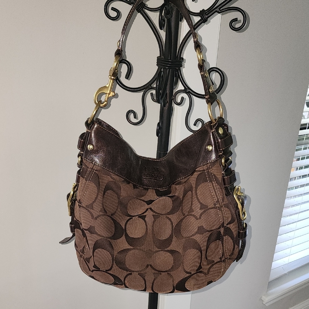 Coach Brown Signature Shoulder Bag with Gold Hardware